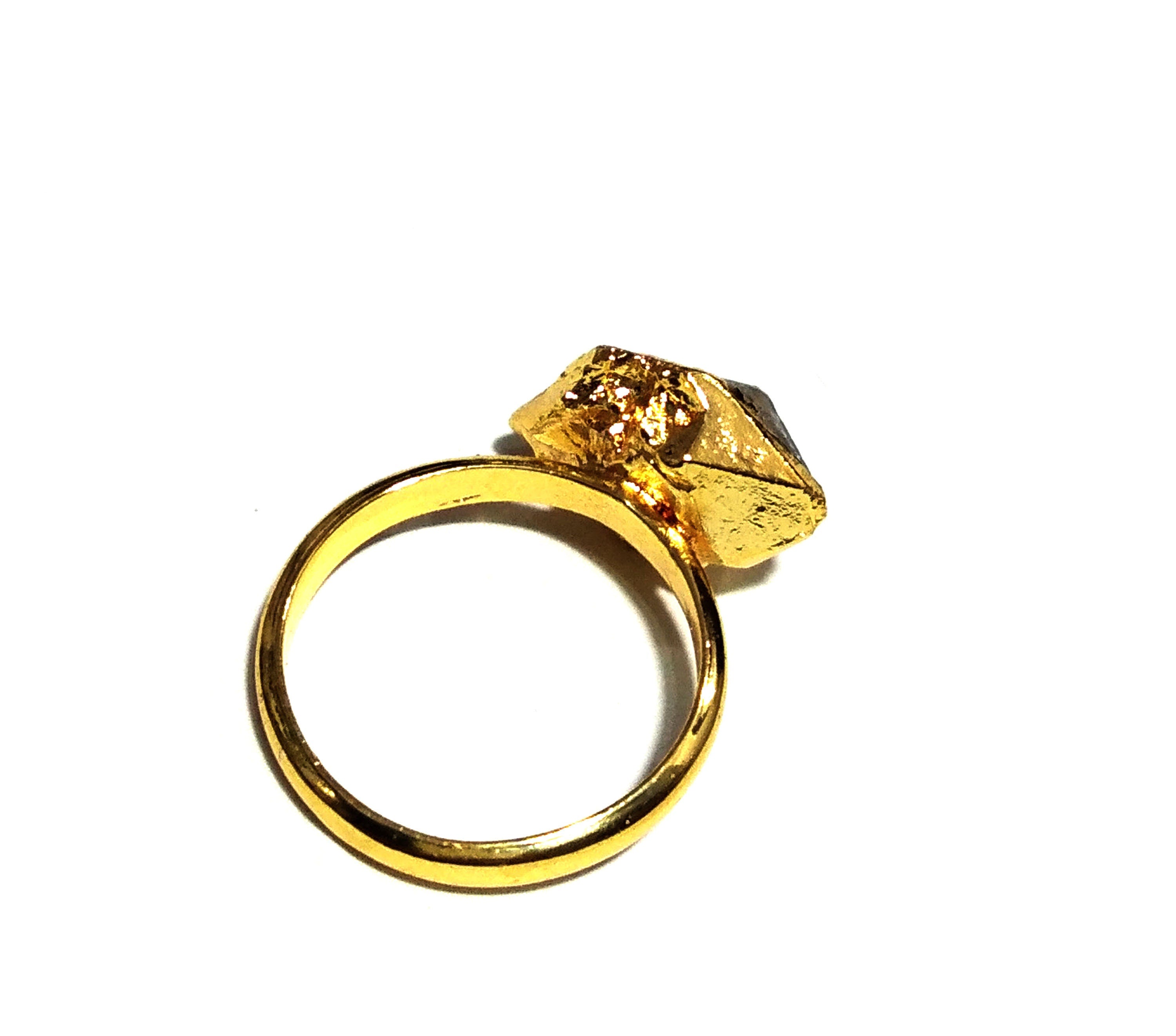 Herkimer Diamond Ring, Raw Herkimer Diamond Ring, 925 Sterling Silver Gold Plated Ring, Diamond Stone Size 15x10 mm Handmade Gift For Ring